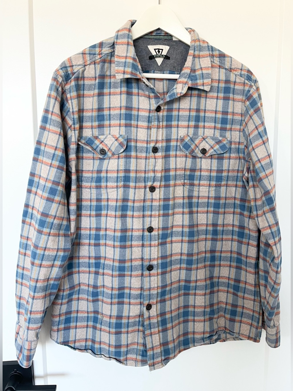 VISSLA Central Coast Eco Long Sleeve Flannel Shirt Blue Haze Men’s XL